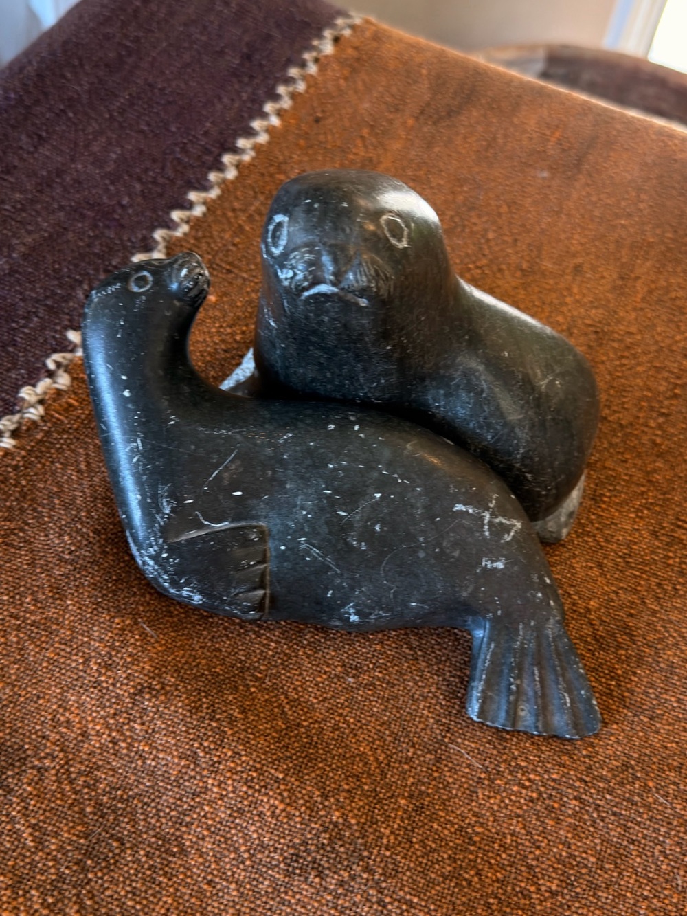Seal Couple Sculpture Vintage Inuit Stone Carving 1970s